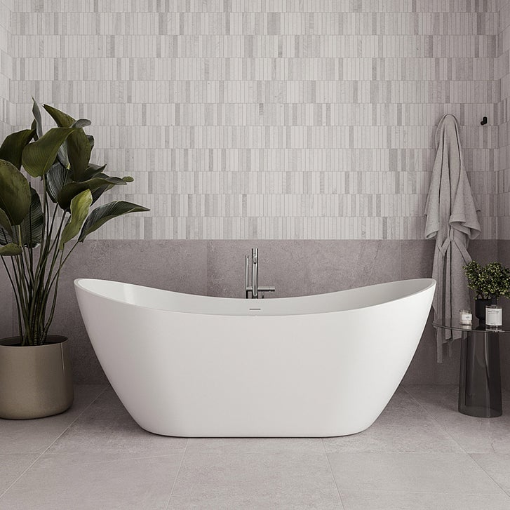 Streamline 71 in. Freestanding Bathtub with Expandable Bamboo Bathtub Caddy