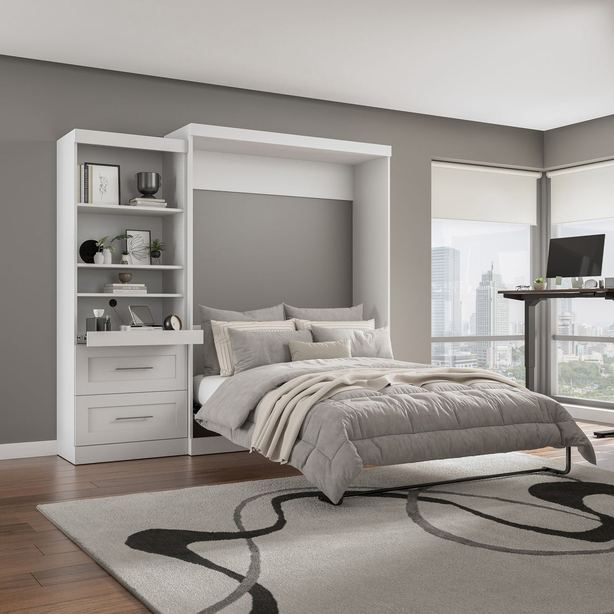Bestar Boutique Queen Wall Bed 2-piece Set with Pull-out Shelf