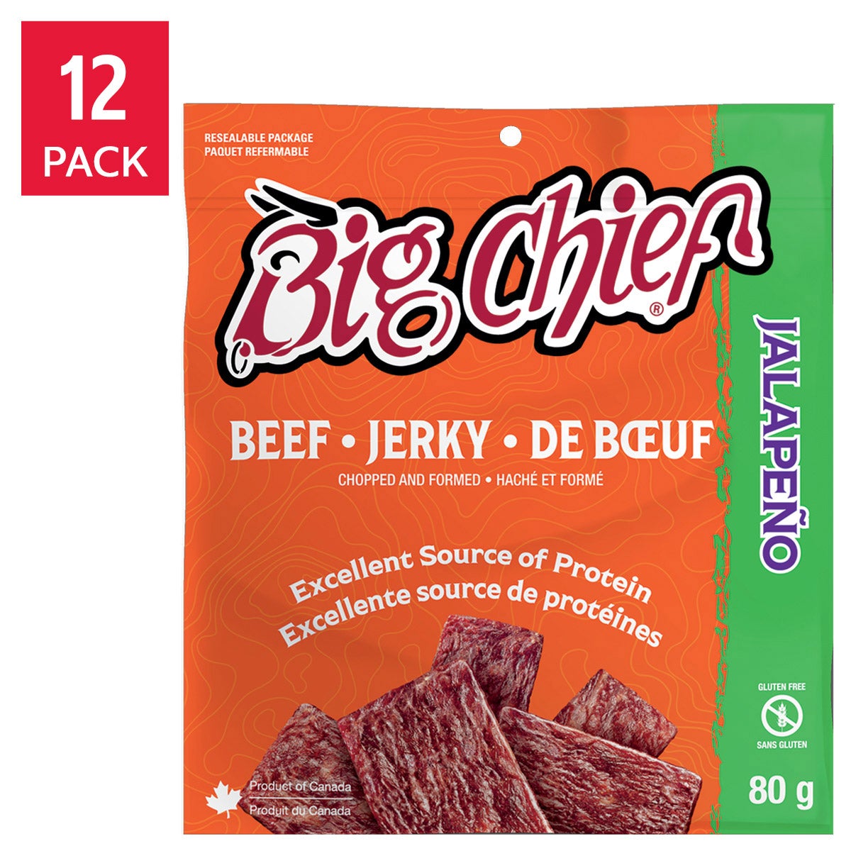 Big Chief Beef Jerky, 12 × 80 g