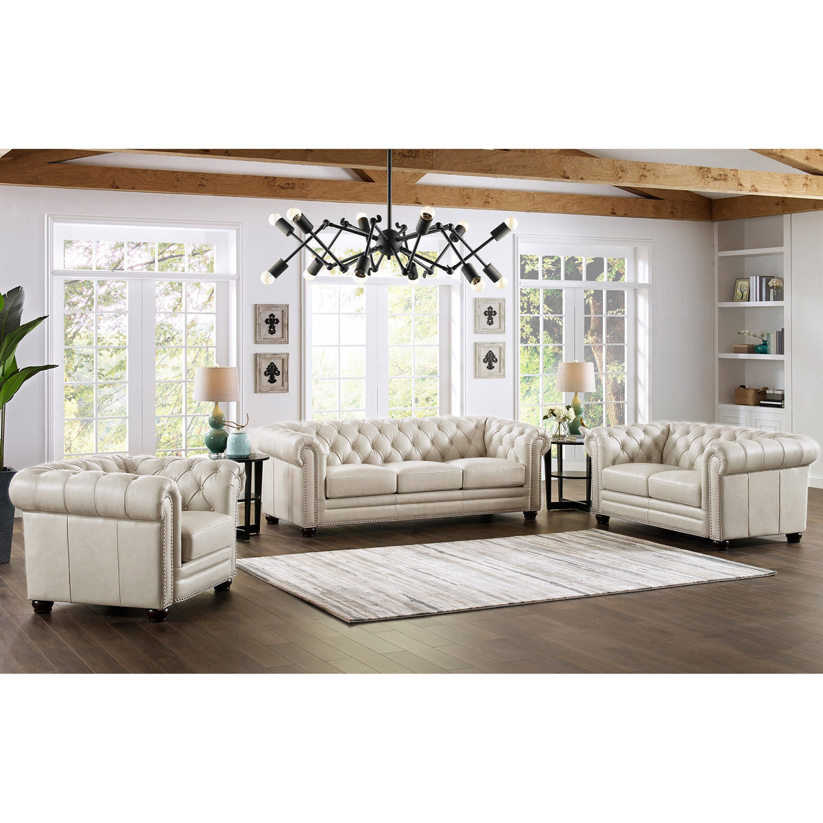 Prospera Home Allington 3-piece Top Grain Leather Chesterfield Living Room Set