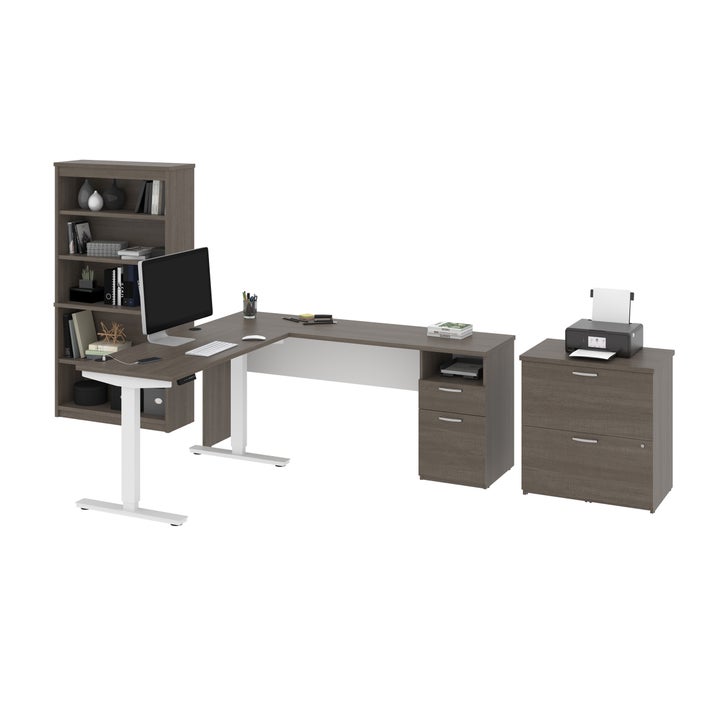 Bestar Upstand 4-piece L-shaped Workstation with Height Adjustable Desk