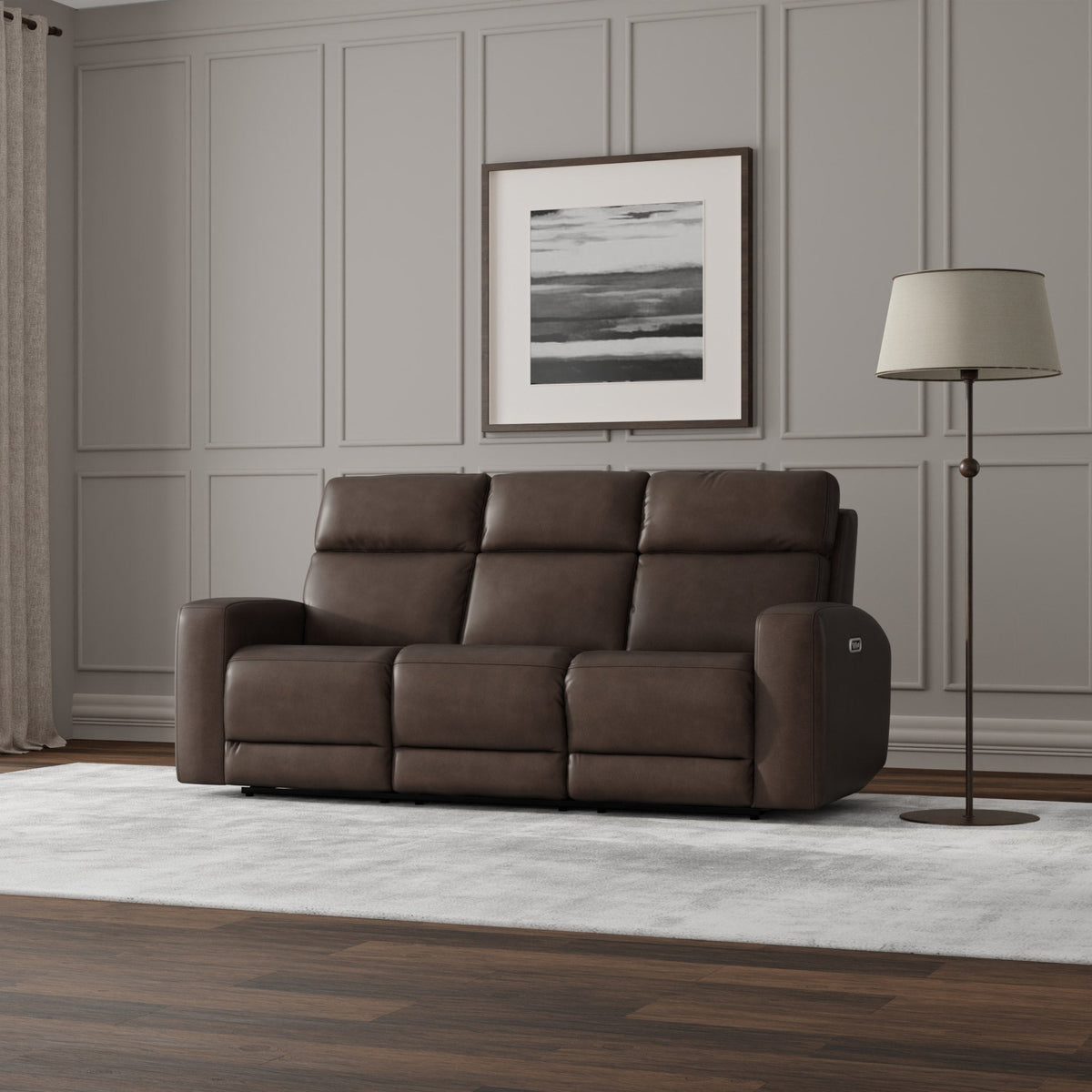 NiceLink Marlowe Top Grain Leather Power Sofa with Lumbar Support