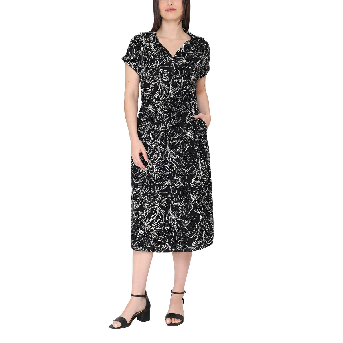 Jewel Badgley Mischka Women's Short Sleeve Button Front Dress