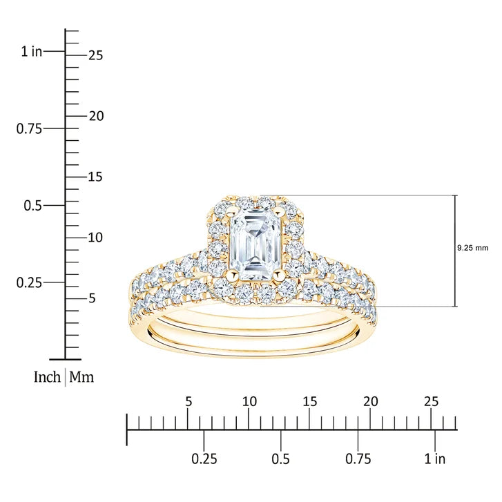 Emerald Cut Diamond Halo Wedding Set (1.50 ctw)
