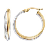 High Polish Double Row Hoop Earrings in Two-Tone Gold