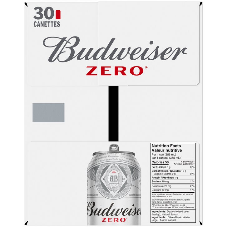 Budweiser Zero Non-alcoholic Beer, 30 × 355 mL