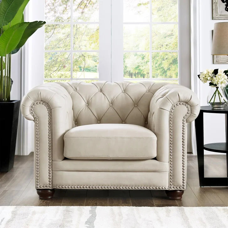 Prospera Home Allington 3-piece Top Grain Leather Chesterfield Living Room Set
