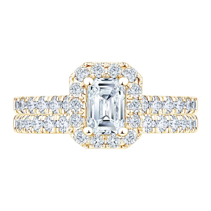 Emerald Cut Diamond Halo Wedding Set (1.50 ctw)