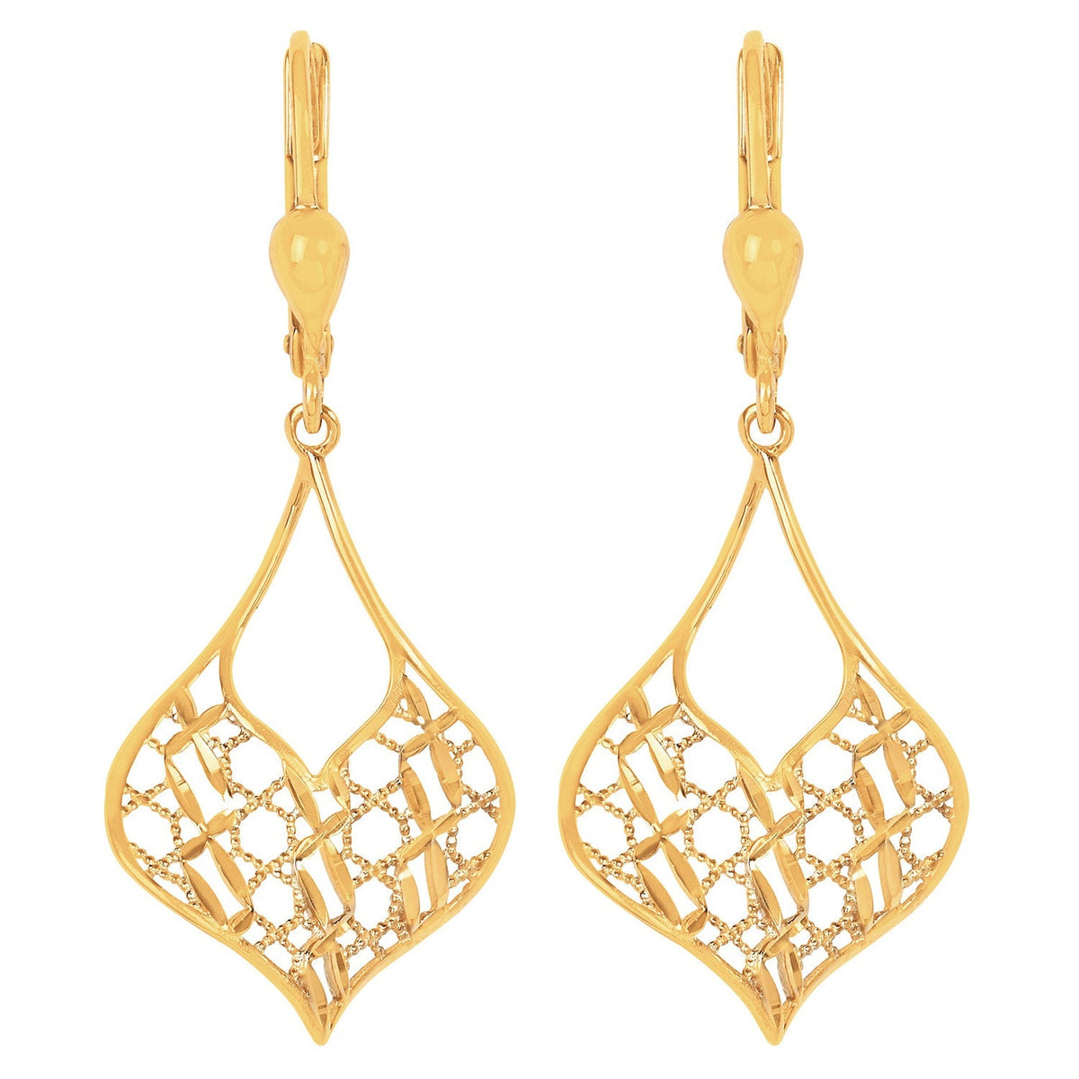 Diamond Cut Filigree Dangle Earrings in Yellow Gold