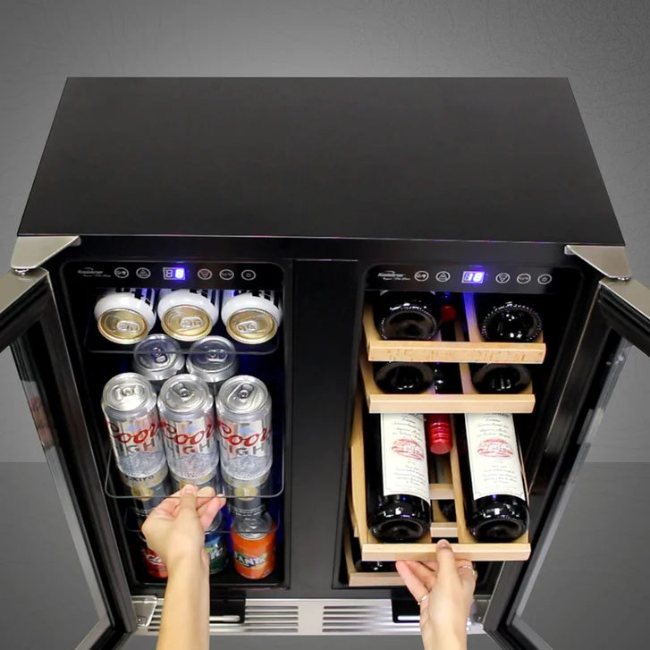 Koolatron 23.5 in. Stainless Steel Built-in Dual Zone Beverage Center for 18-Bottles and 56 Cans