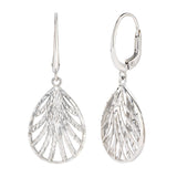 Diamond Cut Leaf Design Dangle Earrings in White Gold