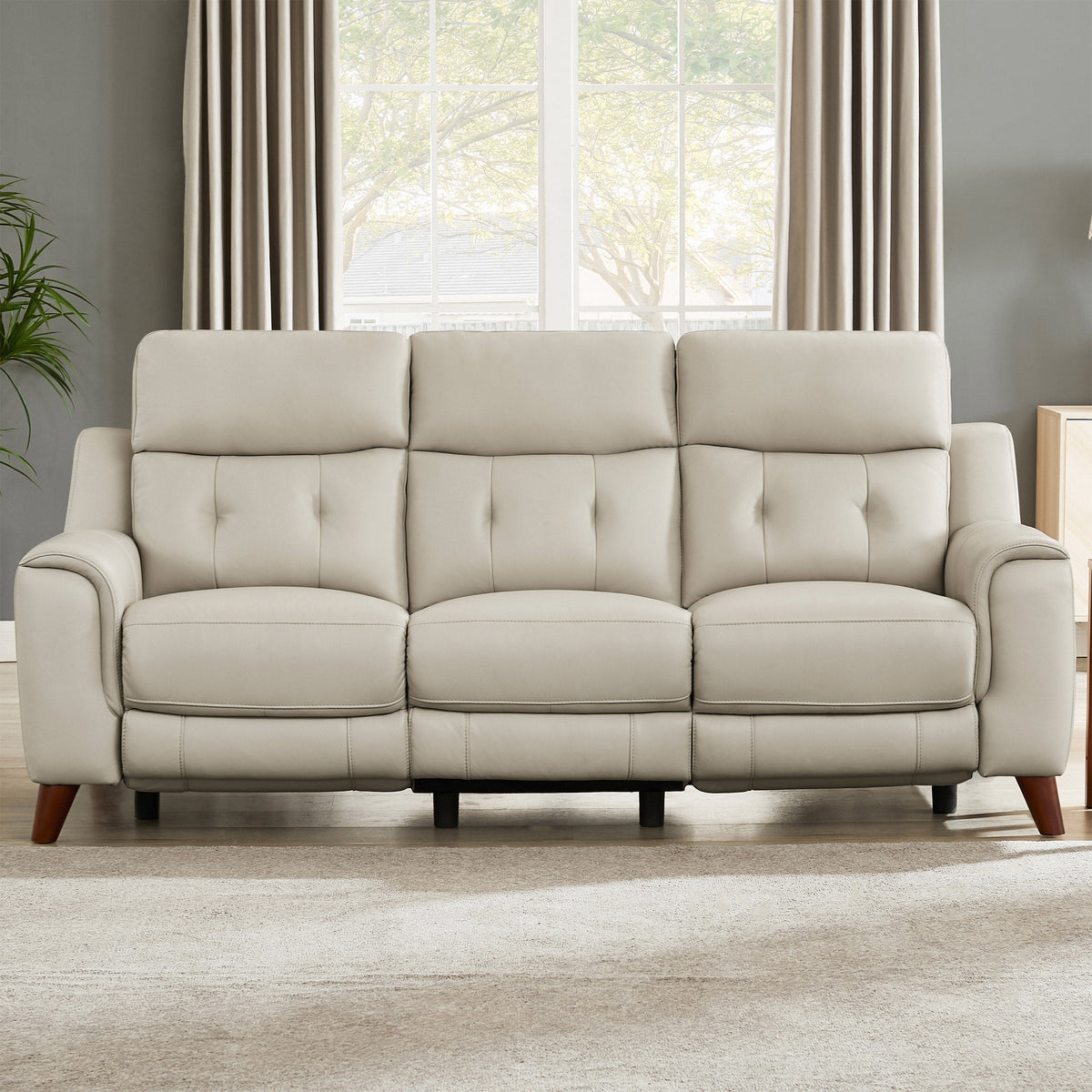 Prospera Home Malibu Modern Top Grain Leather Power Reclining Sofa with Power Headrest