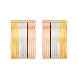 High Polish Triple Row Striped Design Earrings in Three-Tone Gold