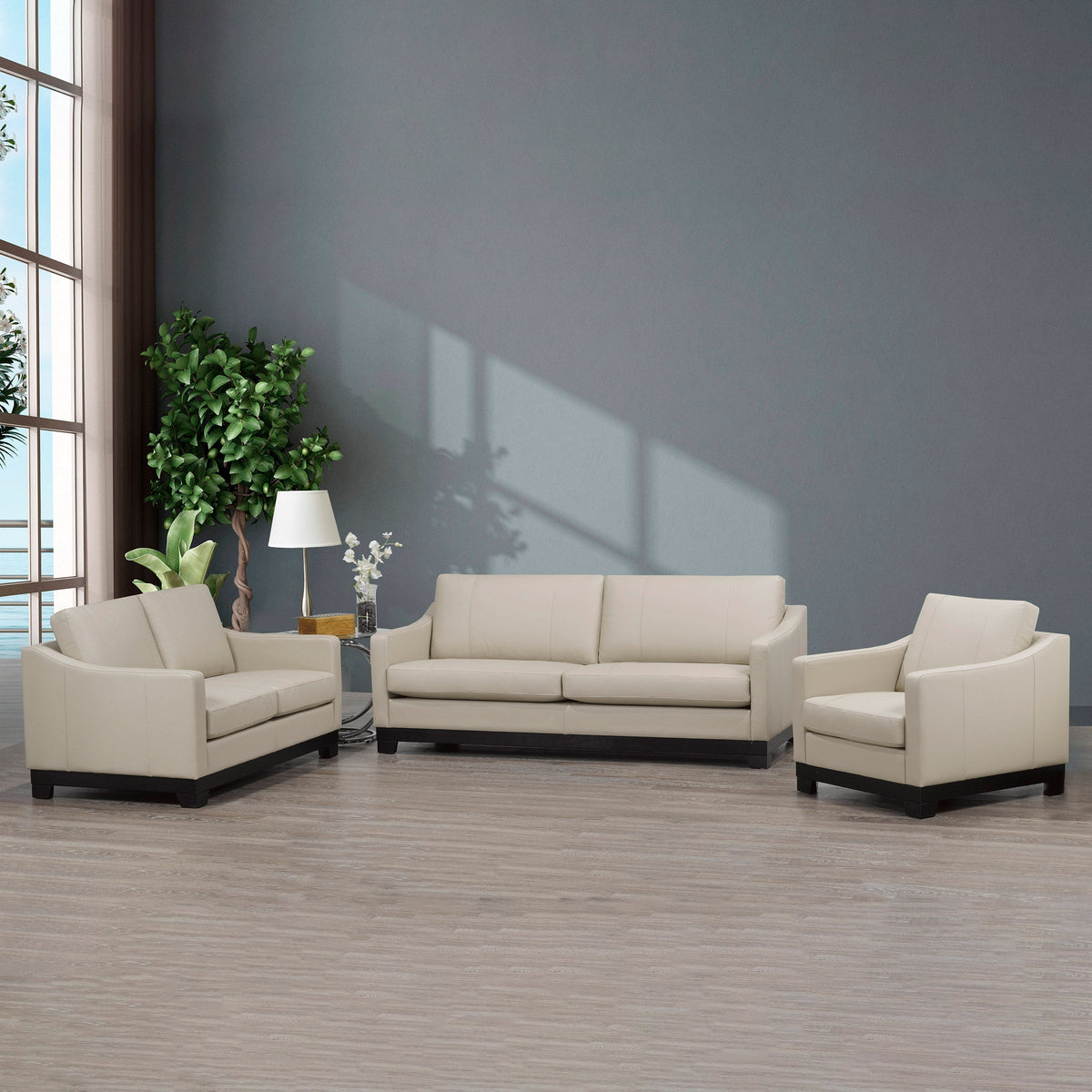 Omni Top-grain Leather Sofa, Loveseat, and Chair