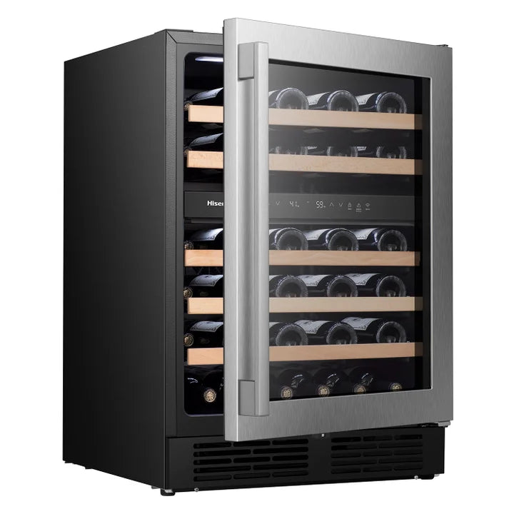 Hisense 23.4 in. 4.9 cu ft. 46 Bottle Stainless Steel Built-in or Freestanding Wine Cooler with Dual Zone and Wi-Fi Connectivity