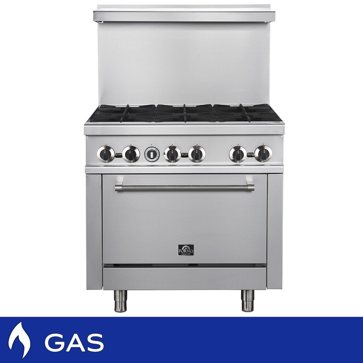 Forno 36 in. 4.65 cu ft. Stainless Steel Gas 6 Burners Commercial Range with Built-In Backsplash
