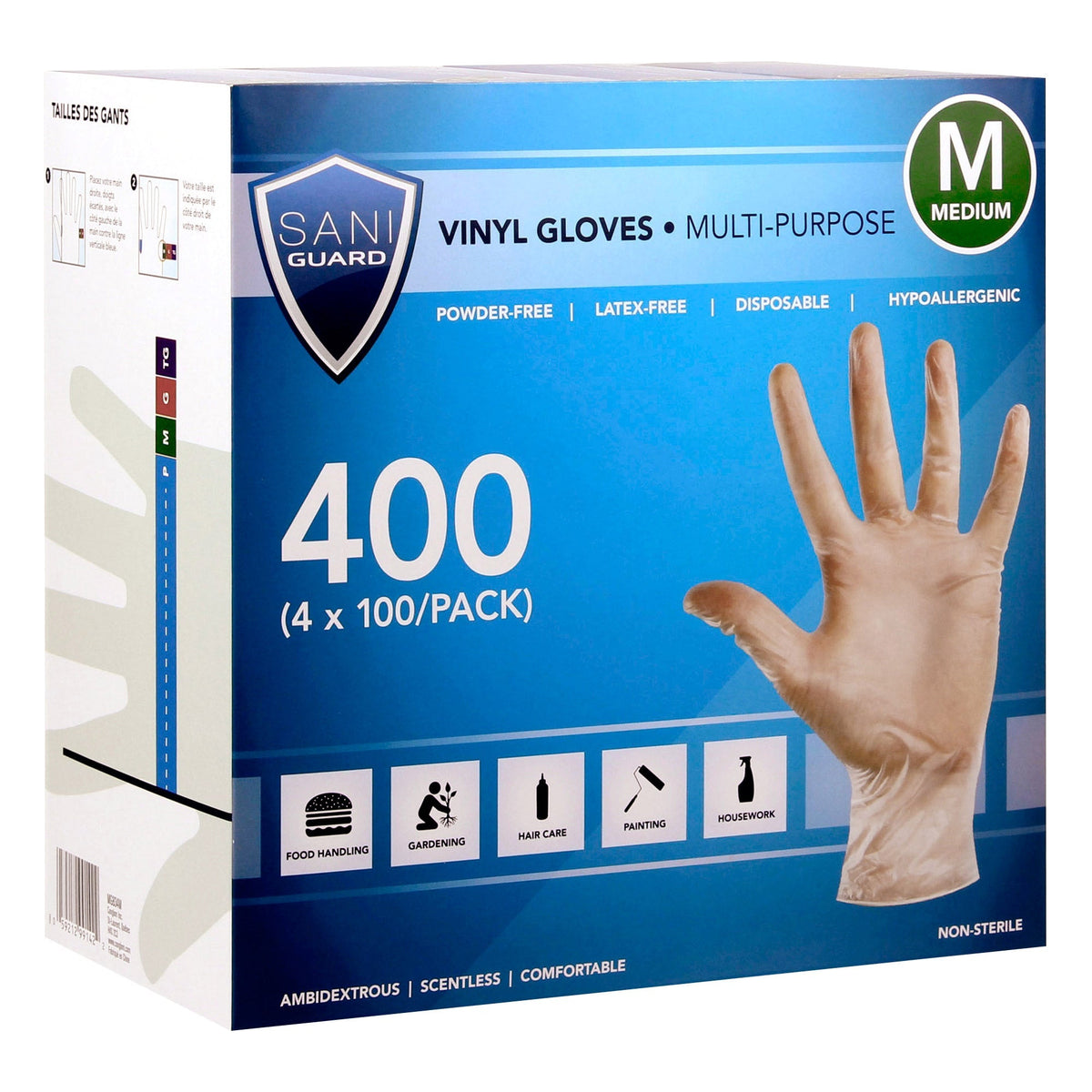 Sani Guard Vinyl Gloves, Medium, 4-pack of 100