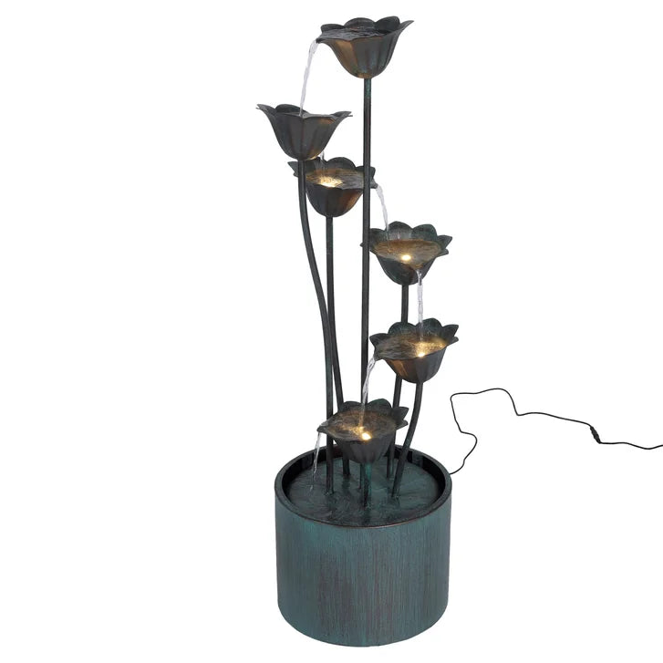 Lily Flower Metal Fountain with Warm White Lights