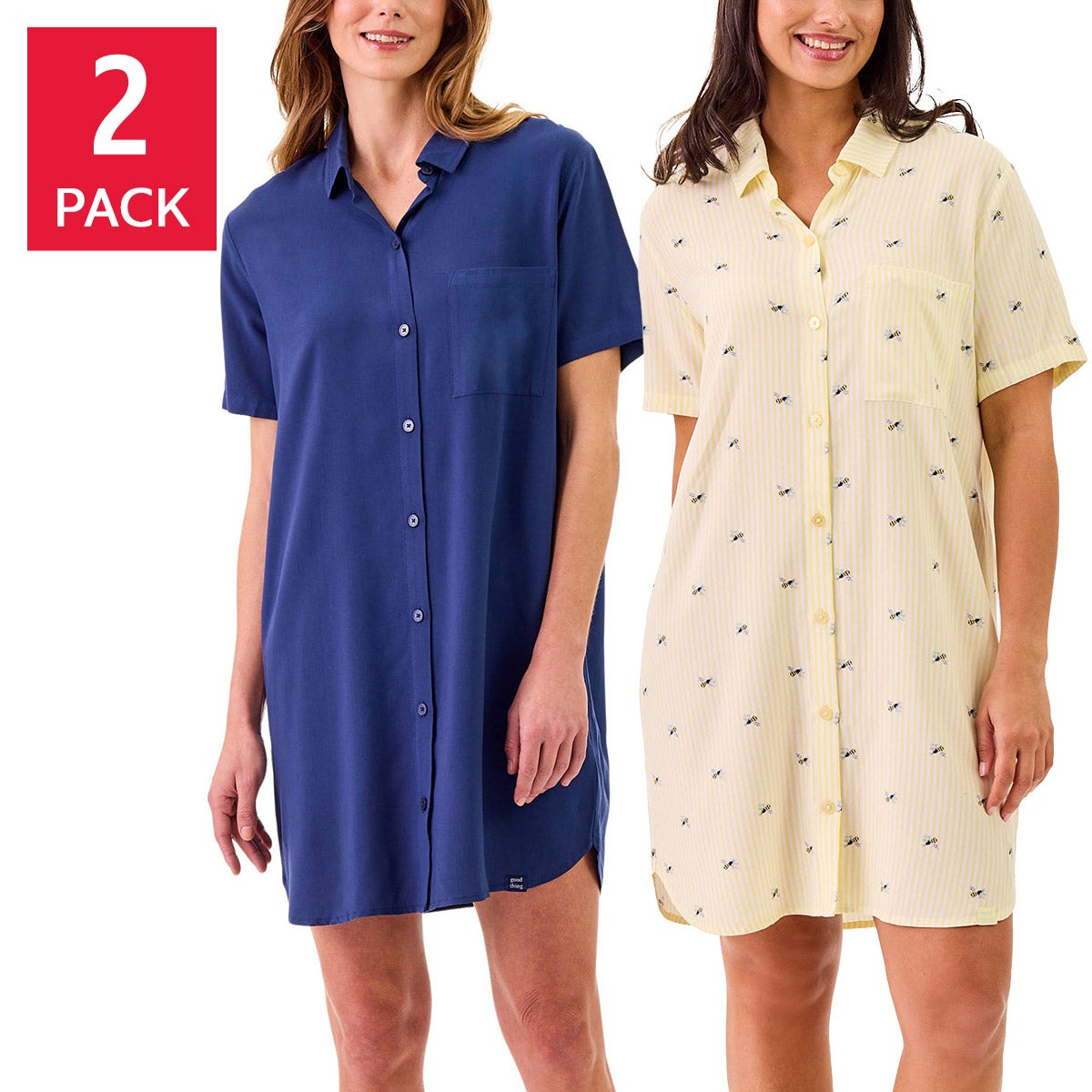 Martha Stewart Women's Notch Collar Nightshirt, 2-pack