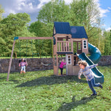 KidKraft Acadia Manor Wooden Outdoor Swing Set with Two Slides