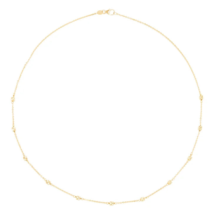 High Polish and Diamond Cut Cube Station Popcorn Chain in Yellow Gold