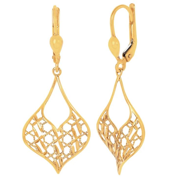Diamond Cut Filigree Dangle Earrings in Yellow Gold