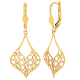 Diamond Cut Filigree Dangle Earrings in Yellow Gold