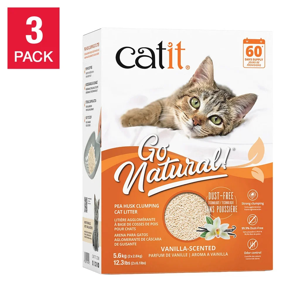 Catit Go Natural! Pea Husk Clumping Cat Litter, 5.6 kg x 3