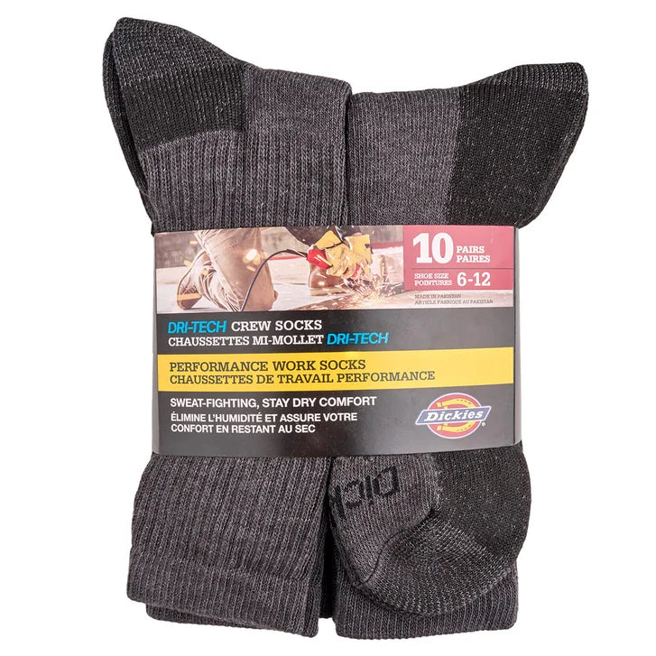 Dickies Men's Dri-Tech Crew Socks, 10-pair