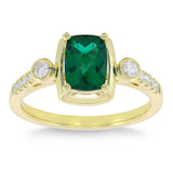Cushion Cut Lab Created Emerald and Diamond Ring (0.16 ctw)