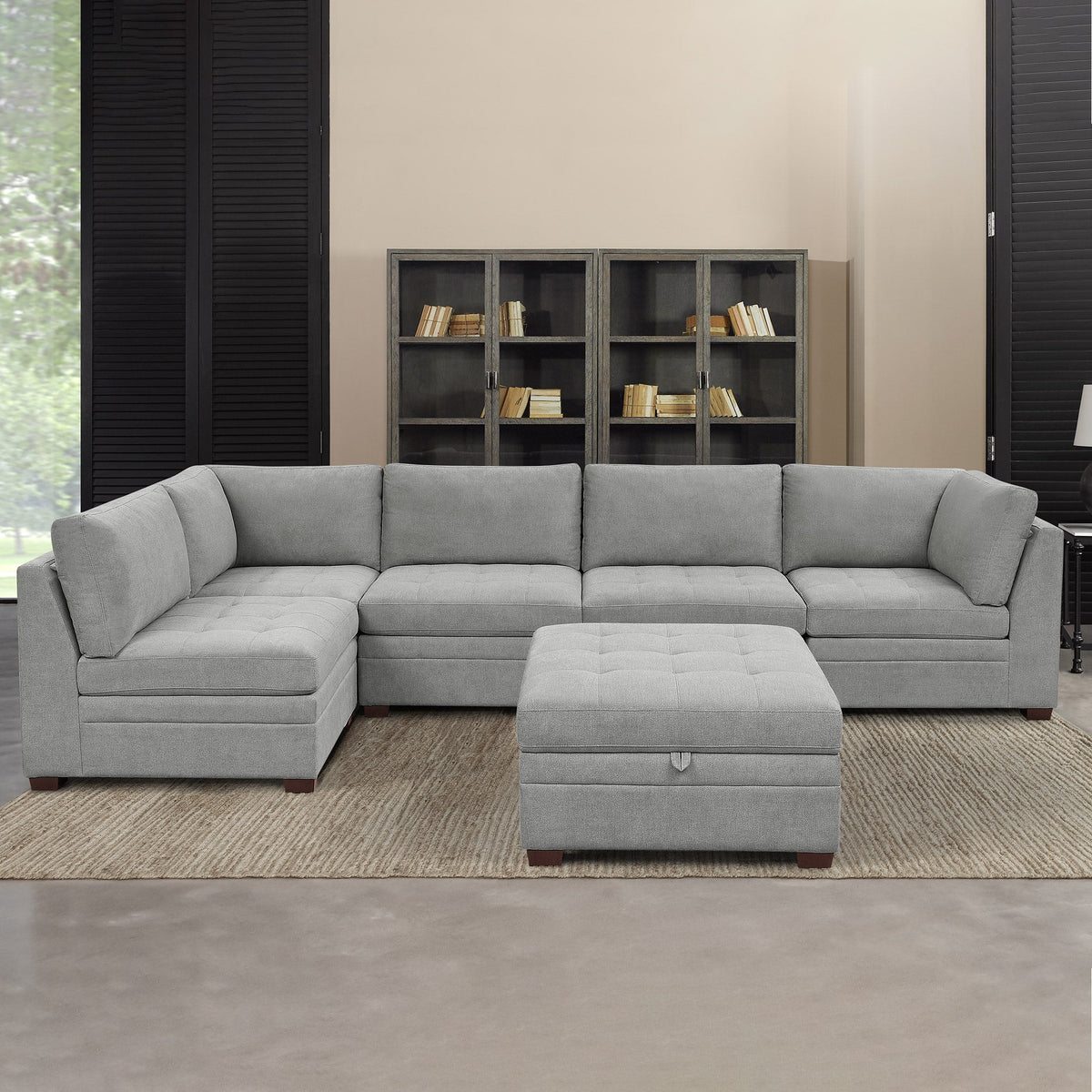 Thomasville Tisdale Tufted 6-piece Fabric Sectional with Storage Ottoman