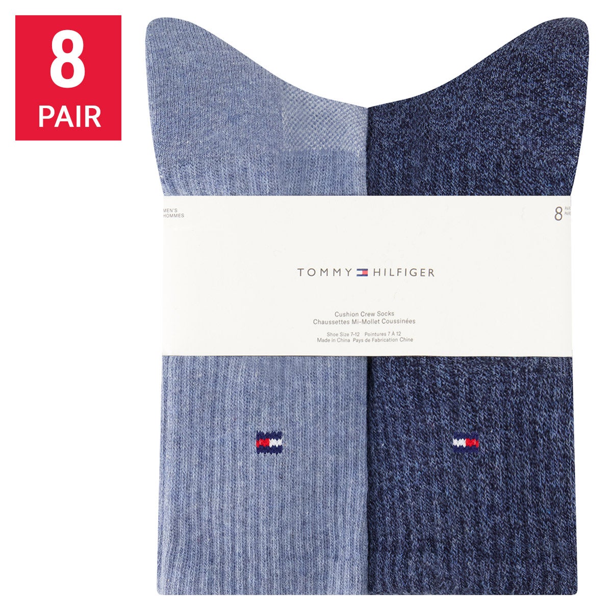 Tommy Hilfiger Men's Combed Cotton Crew Socks with Arch Support, 8-Pack