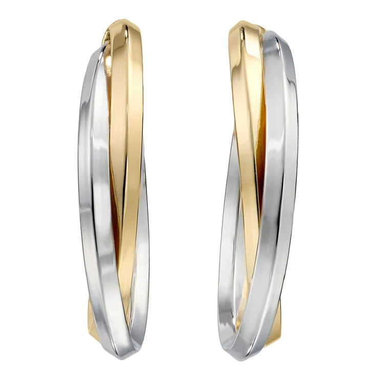 High Polish Double Row Hoop Earrings in Two-Tone Gold