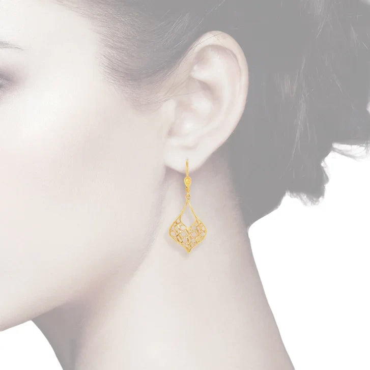 Diamond Cut Filigree Dangle Earrings in Yellow Gold