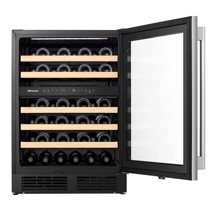 Hisense 23.4 in. 4.9 cu ft. 46 Bottle Stainless Steel Built-in or Freestanding Wine Cooler with Dual Zone and Wi-Fi Connectivity