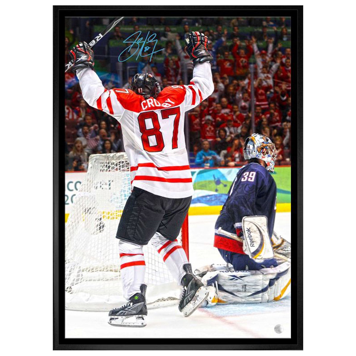 Frameworth Sidney Crosby Team Canada Signed Framed 20×29 Golden Goal Canvas