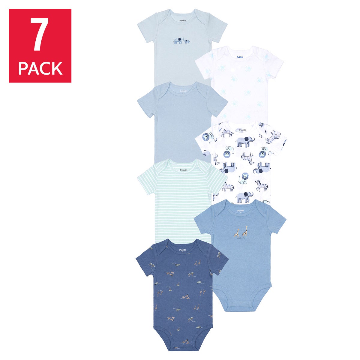 Pekkle Infant Short Sleeve Body Suit, 7-Pack