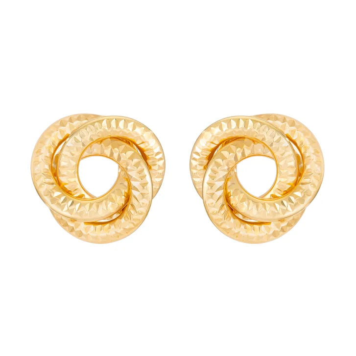 Diamond Cut Love Knot Earrings in Yellow Gold