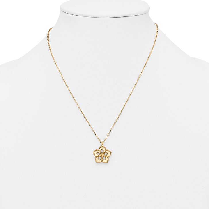 High Polish and Textured Floral Pendant in Yellow Gold