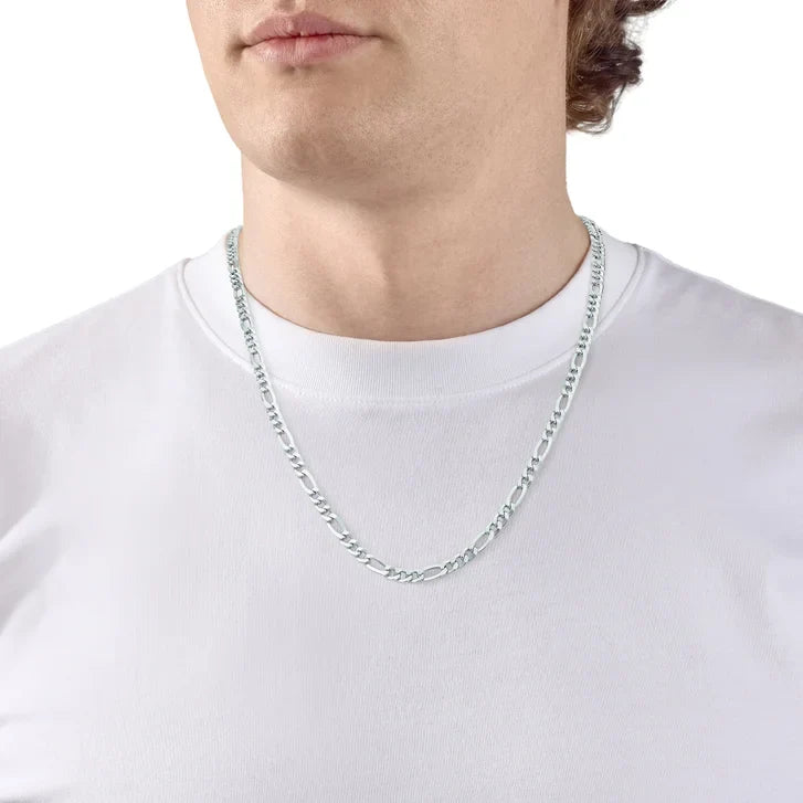 Diamond Cut Figaro Pave Necklace - White Gold