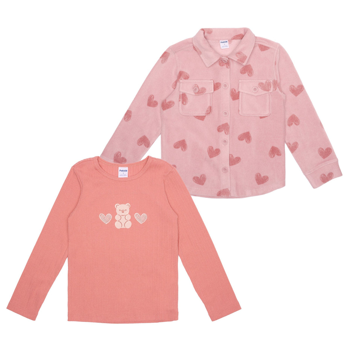 Pekkle Boys' and Girls' Micro Polar Long Sleeve Fleece Shirt and Tee, 2-piece