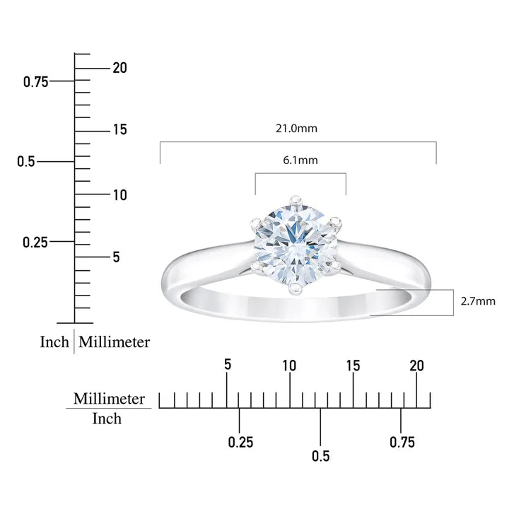 1.07 ct Round Brilliant Cut, Clarity VS1, Colour F, Diamond Solitaire Ring