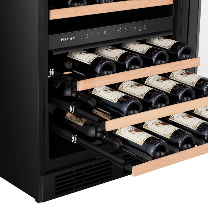 Hisense 23.4 in. 4.9 cu ft. 46 Bottle Stainless Steel Built-in or Freestanding Wine Cooler with Dual Zone and Wi-Fi Connectivity