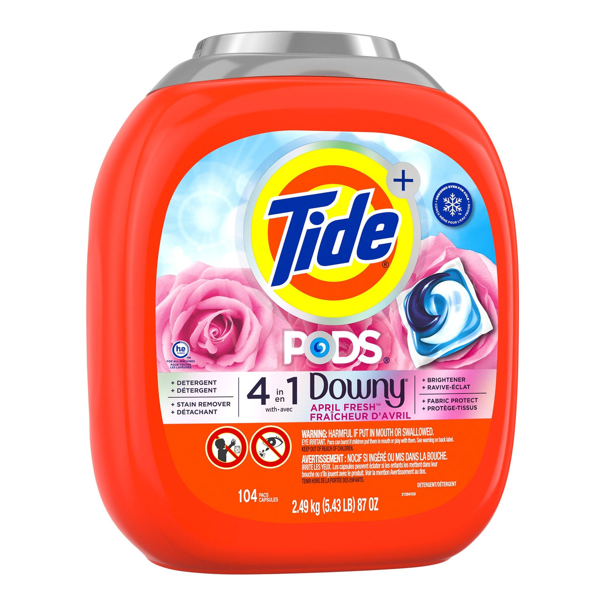 Tide PODS with Downy, Liquid Laundry Detergent Pacs, April Fresh, 104-count