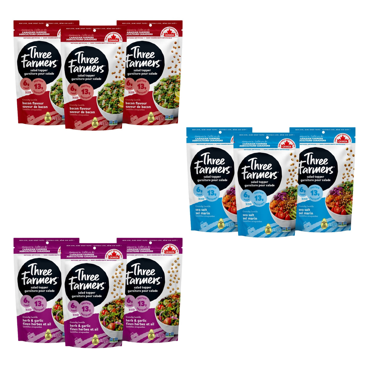 Three Farmers Crunchy Lentil Topper, 9 × 140 g