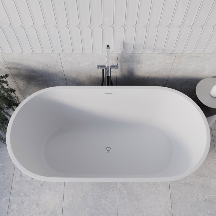 Streamline 59 in. Freestanding Bathtub with Expandable Bamboo Bathtub Caddy