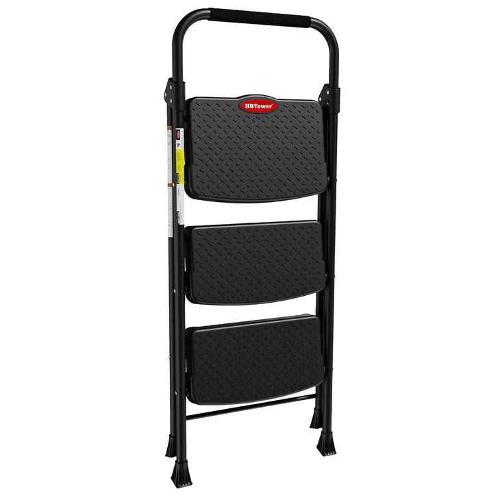 HBtower 3-Step Black Steel Step Stool