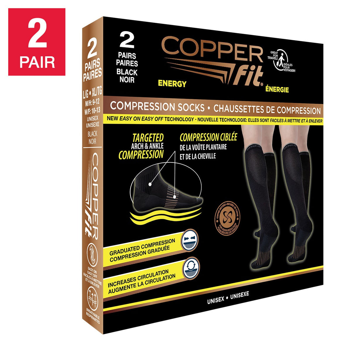 Copper Fit Unisex Compression Socks, 2-pair