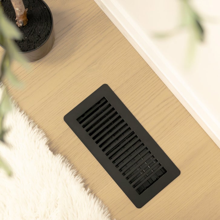 Manor House Textured Black, Low Profile Slotted Design Floor Registers, 4-pack