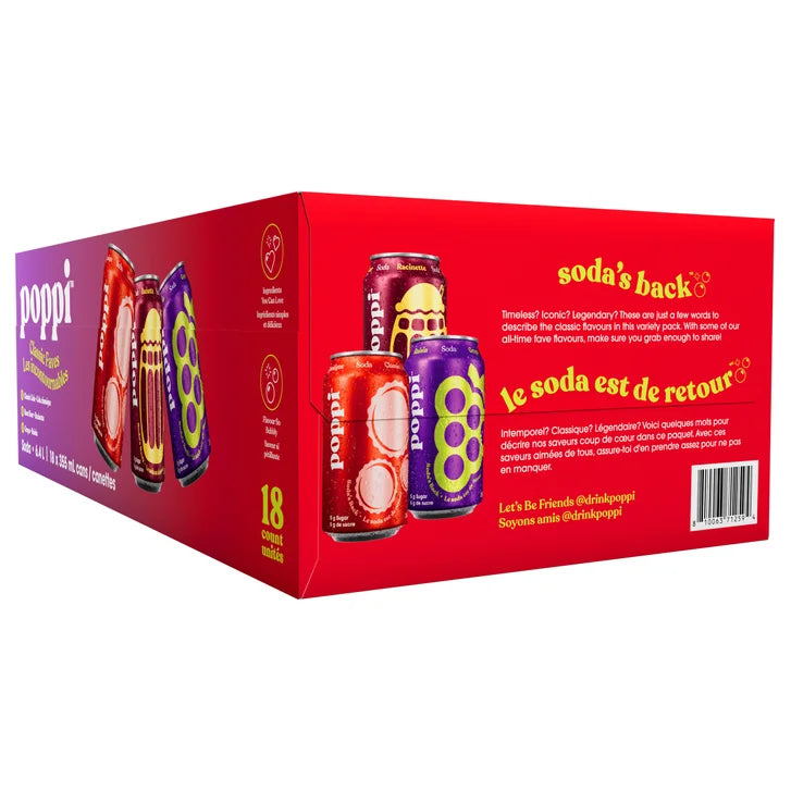 Poppi Classic Faves Soda Variety Pack, 355 mL 18-pack